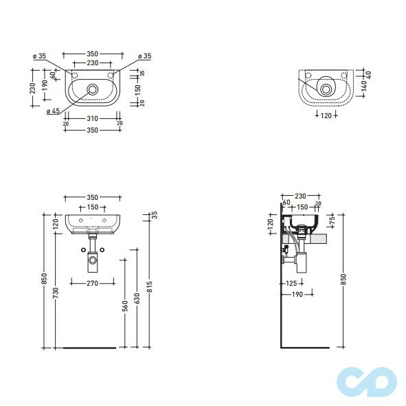 креслення Раковина підвісна Flaminia Pass PS23LM