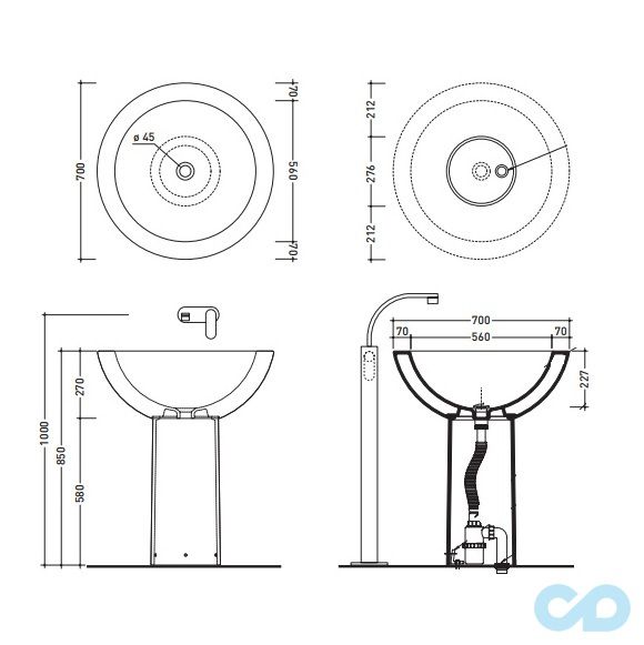 креслення Раковина накладна Flaminia Fonte FN70L