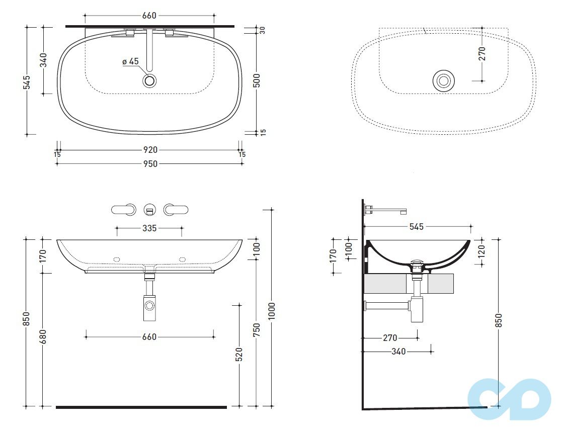 креслення Раковина накладна Flaminia Nuda 5082