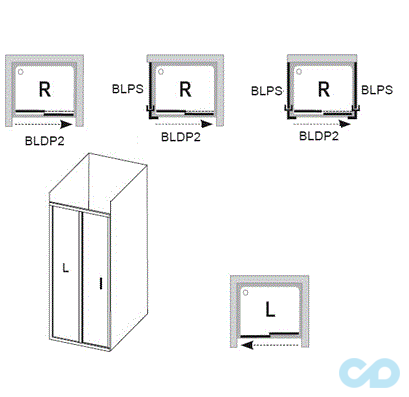 техническая схема Душевые двери Ravak Blix BLDP2-100 0PVA0U00Z1 Transparent