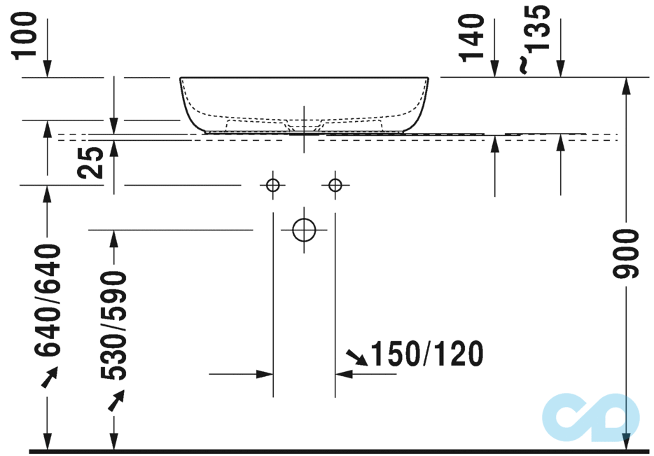 Тумба с умывальником и каменной столешницей Duravit Luv LU9562B, 037960, LU9467B техническая схема 2