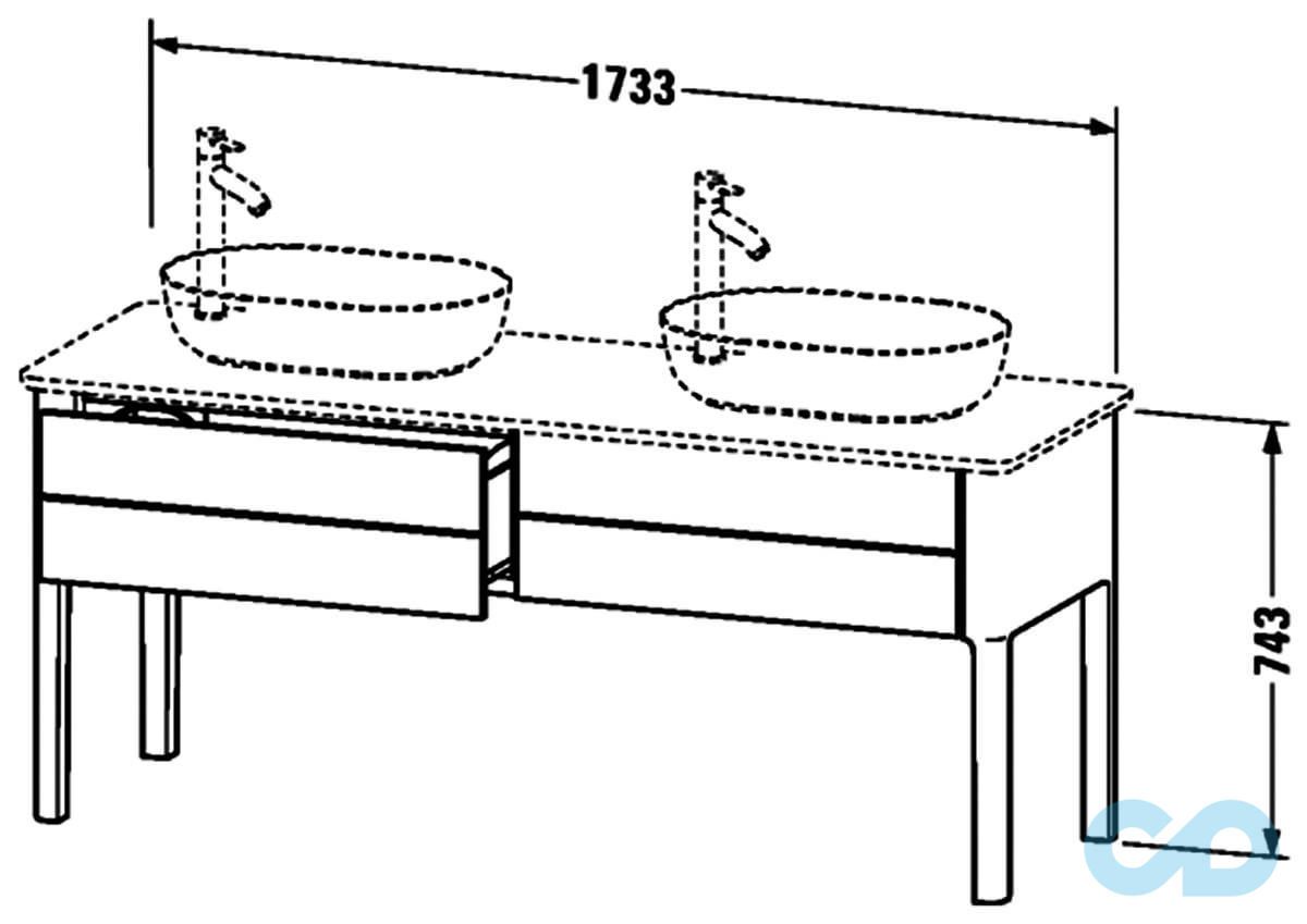 чертеж Тумба с умывальником и каменной столешницей Duravit Luv LU9562B, 037960, LU9467B