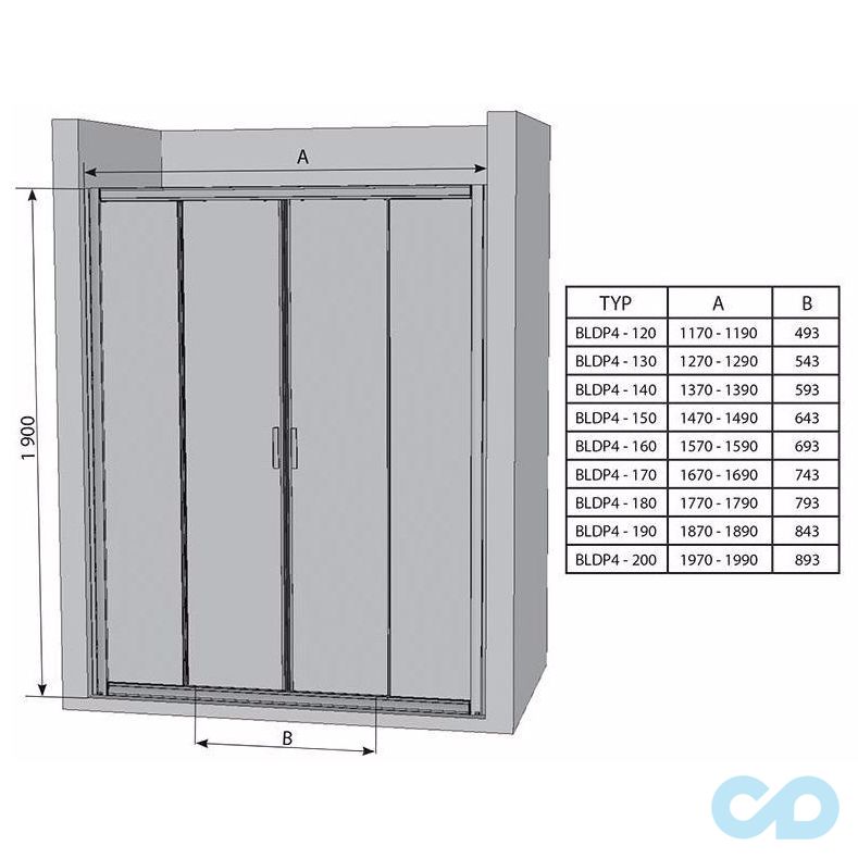 креслення Душові двері Ravak Blix BLDP4-140 0YVM0100Z1 білий + transparent