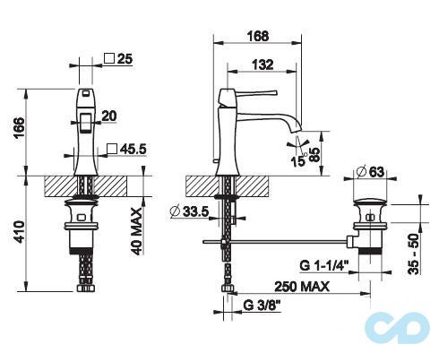 розмір змішувач для раковини gessi mimi 31101-031