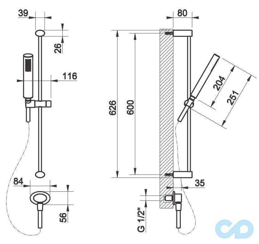 креслення Душовий комплект Gessi Ovale 23142-031