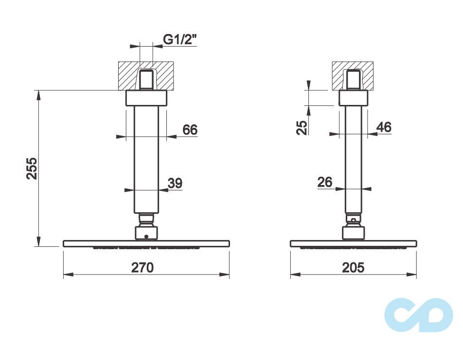 чертеж Верхний душ Gessi Ovale 23151-031