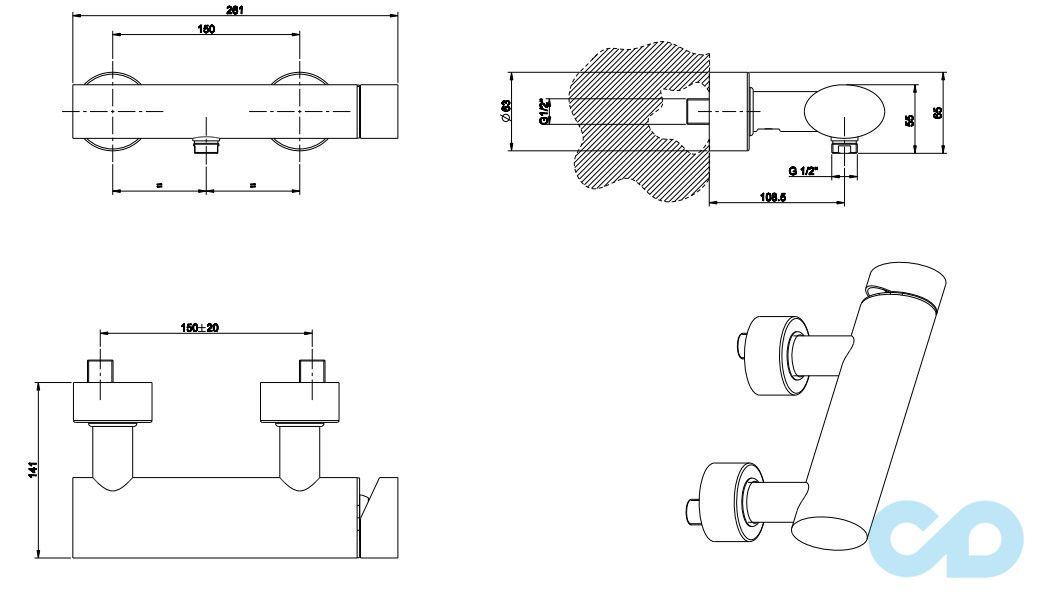 розмір змішувач для душа gessi ovale 21531-031