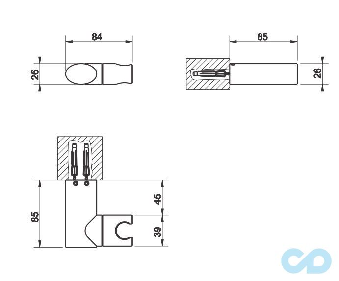 креслення Тримач ручного душу Gessi Ovale 23160-031
