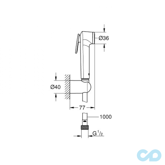 Комплект монтажу гігієнічного душа Grohe Bau Flow 121645  технічна схема 2
