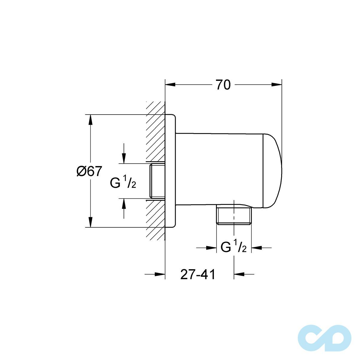 технічна схема Комплект монтажу гігієнічного душа Grohe Bau Flow 121645 