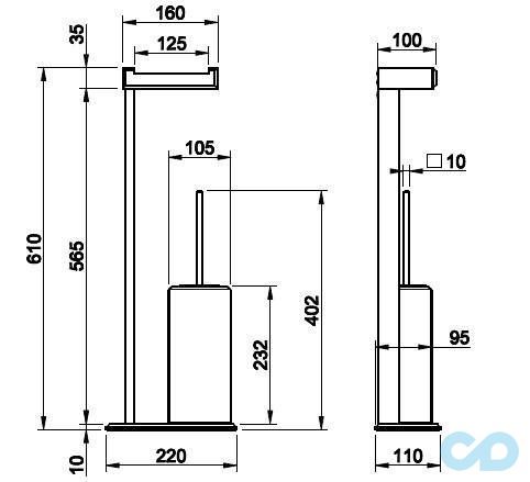 креслення Стойка для туалету Gessi Eleganza 46553-031 хром