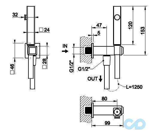 креслення Гідроершік Gessi Eleganza 46283-031 хром