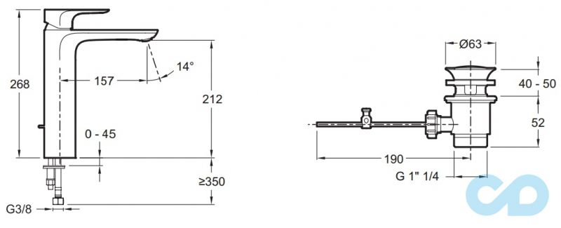 розмір високий змішувач для раковини jacob delafon aleo e72298-cp хром