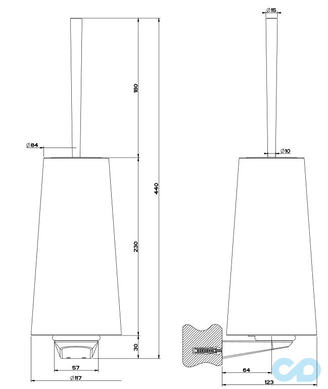 креслення Настінний йоржик Gessi Cono 45419-031 хром