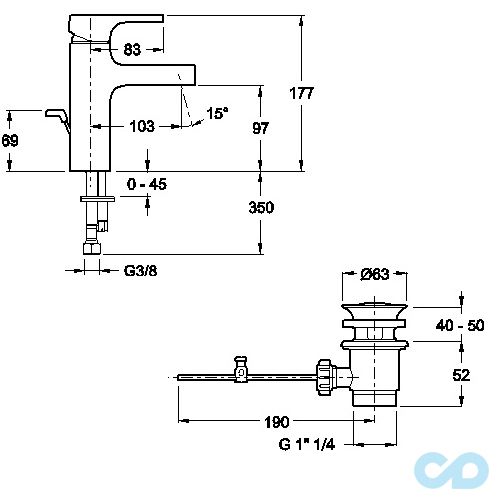 розмір змішувач для раковини jacob delafon strayt e37327-cp хром