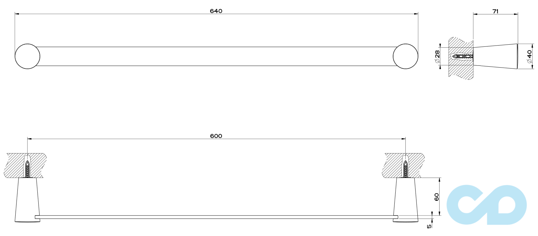 креслення Полотенцедержатель Gessi Cono 45503-031 60 см