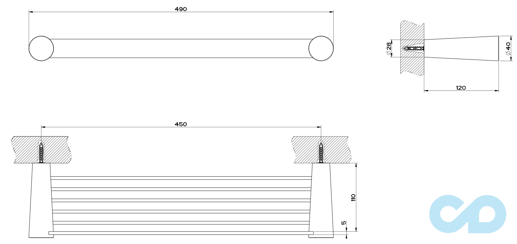 креслення Поличка Gessi Cono 45549-031 45 см