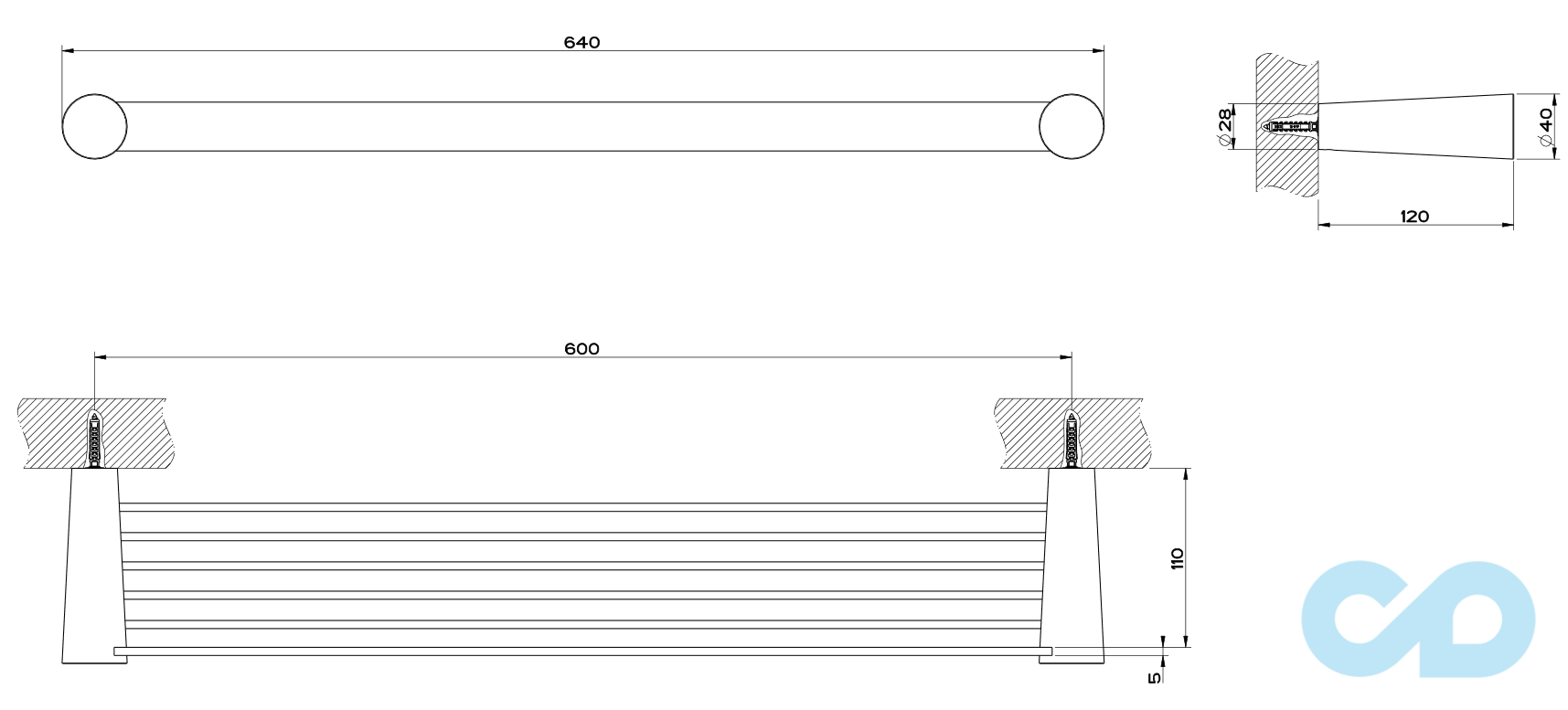 креслення Поличка Gessi Cono 45550-031 60 см