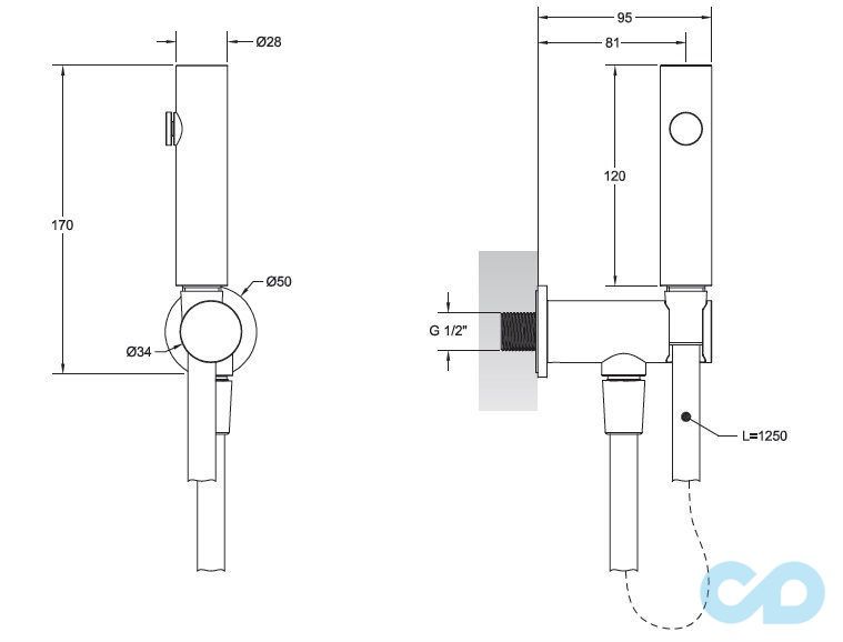 креслення Настінний гідроершік Gessi Cono 45121-031 хром
