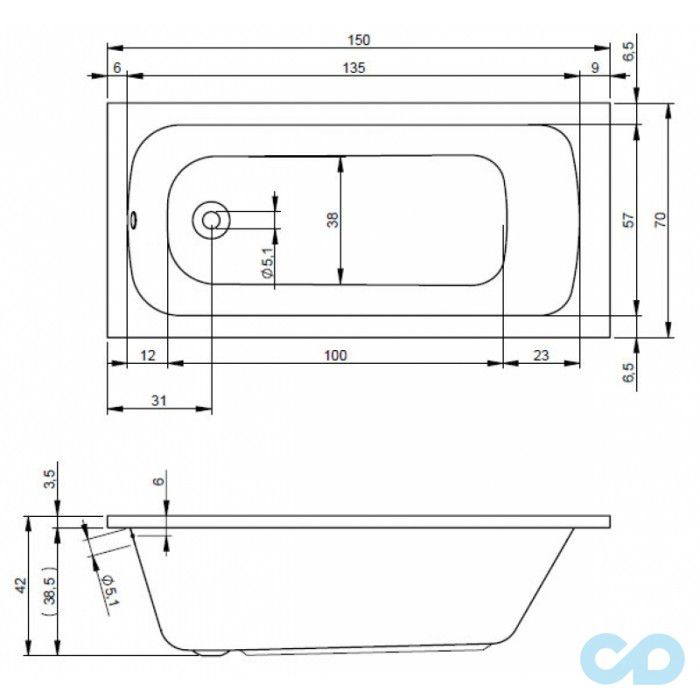 розміри ванна акрилова riho rima bb32 180x80