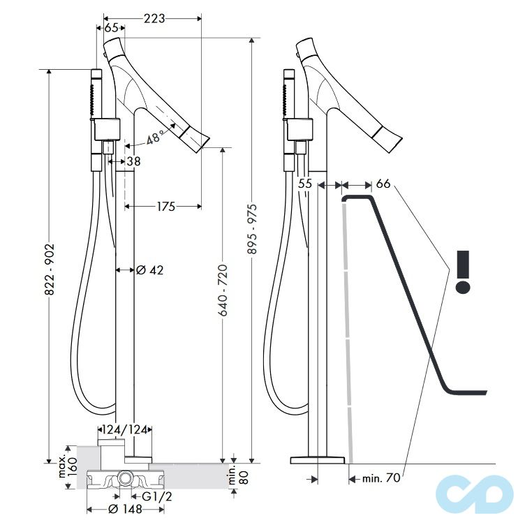 розмір підлоговий змішувач для ванни axor starck organic 12016000 хром