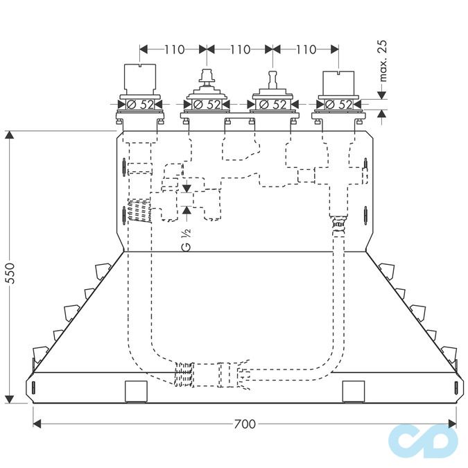 креслення Прихована частина змішувача Axor Ecostat 15460180