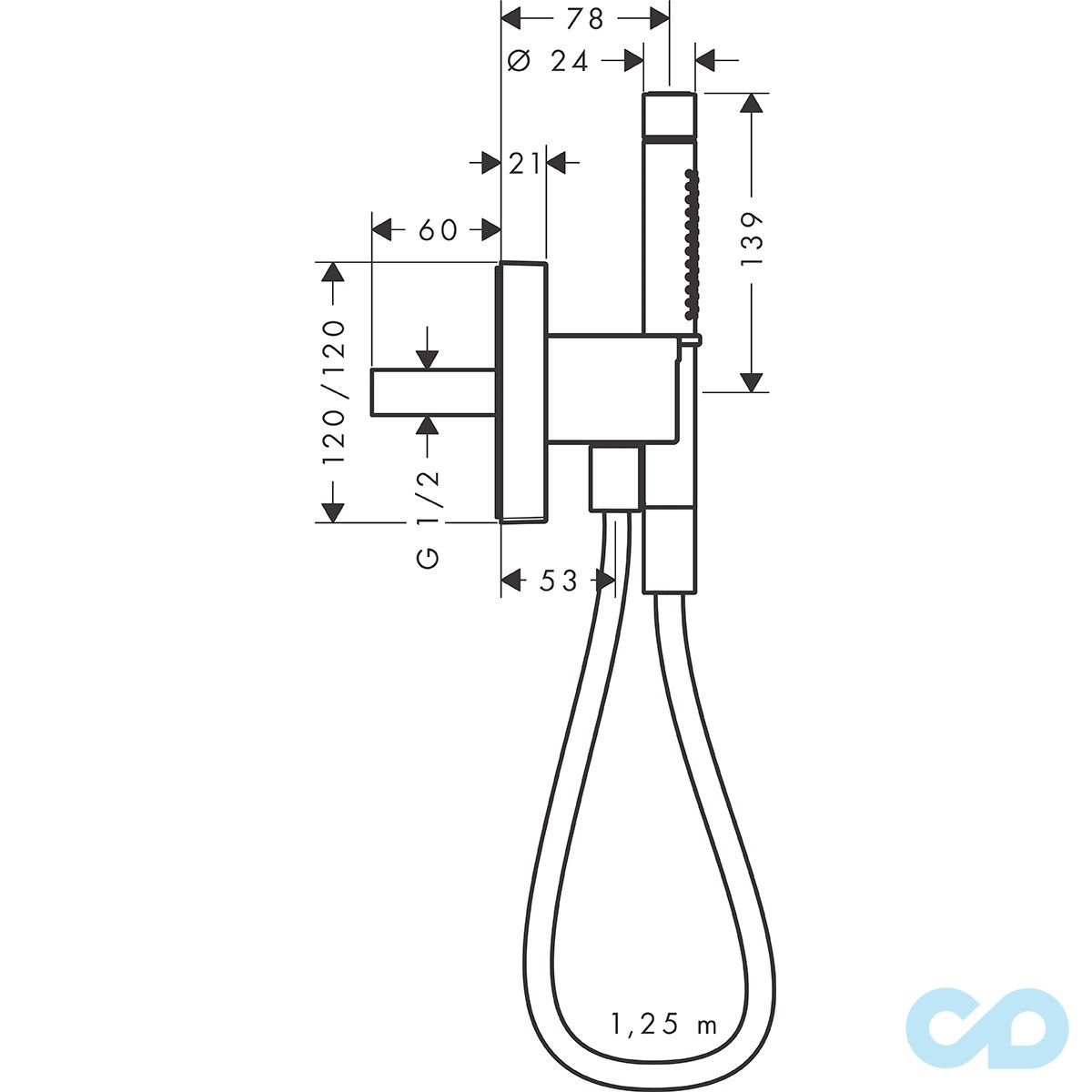 чертеж Душевой гарнитур Axor Starck Organic 12626000