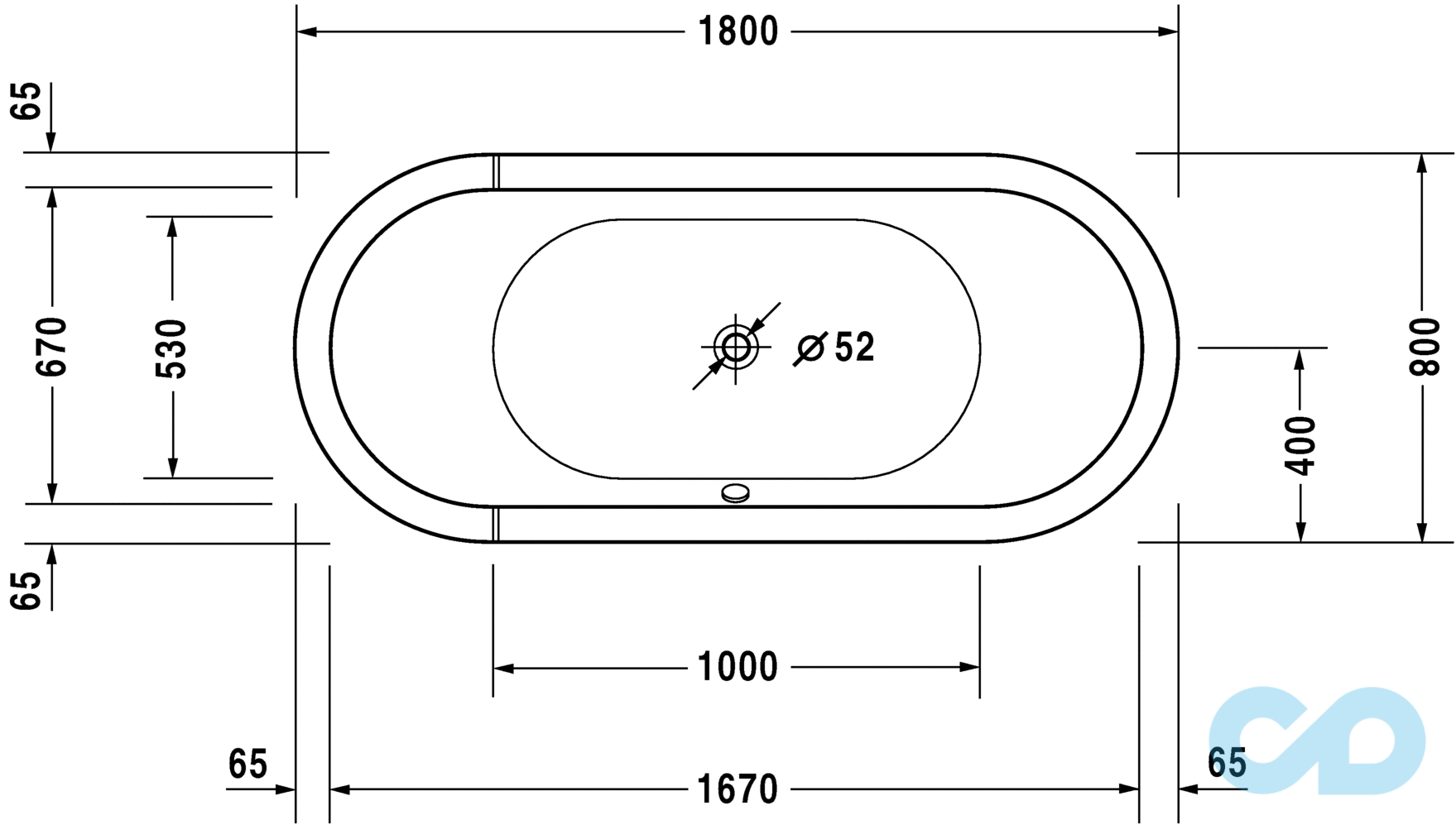 креслення Ванна акрилова Duravit Starck 180x80 700009