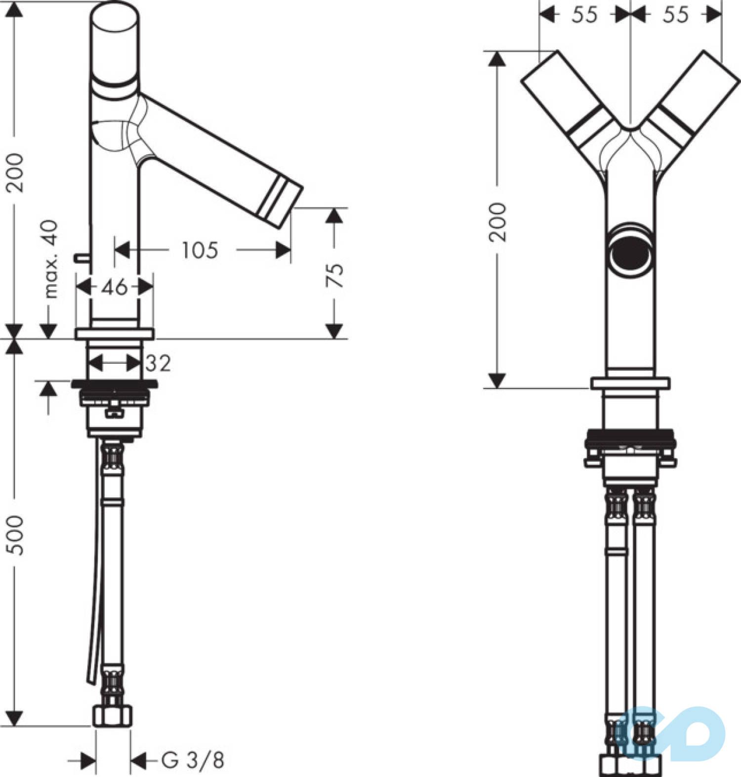 размеры смеситель для раковины axor starck 10030000