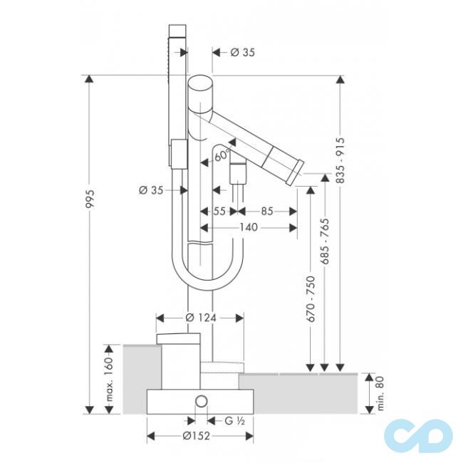 розмір підлоговий змішувач для ванни axor starck 10458000