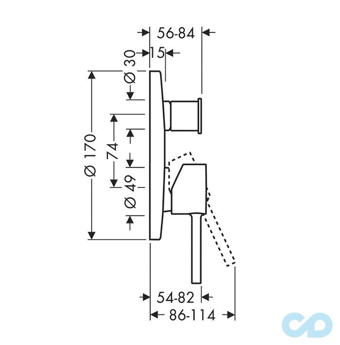 креслення Змішувач для ванни Axor Starck 10416000