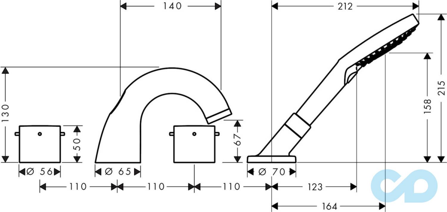 розмір змішувач для ванни axor starck 10444000