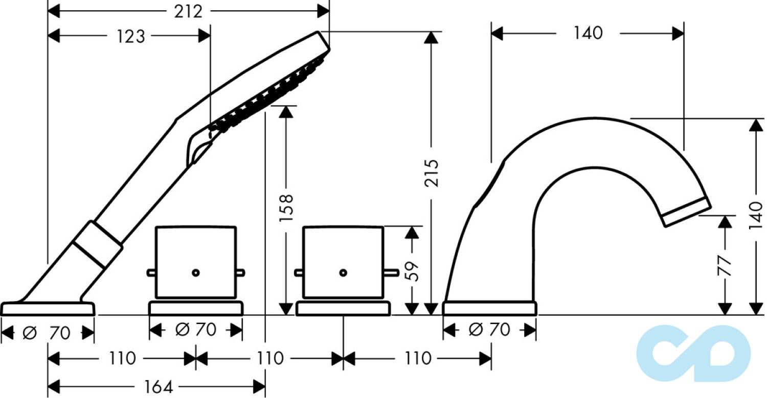 розмір змішувач для ванни axor starck 10461000