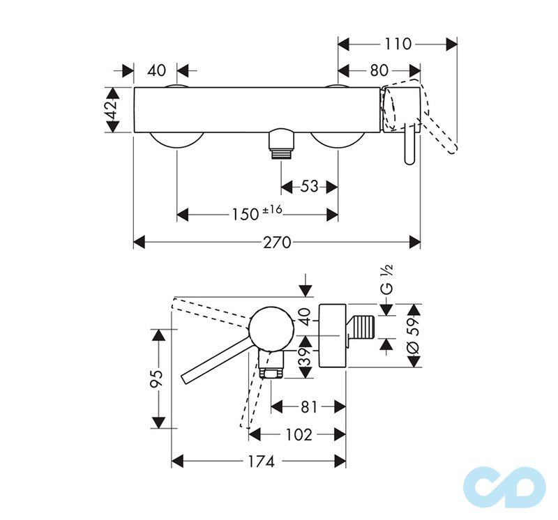 розмір змішувач для душа axor starck 10611000