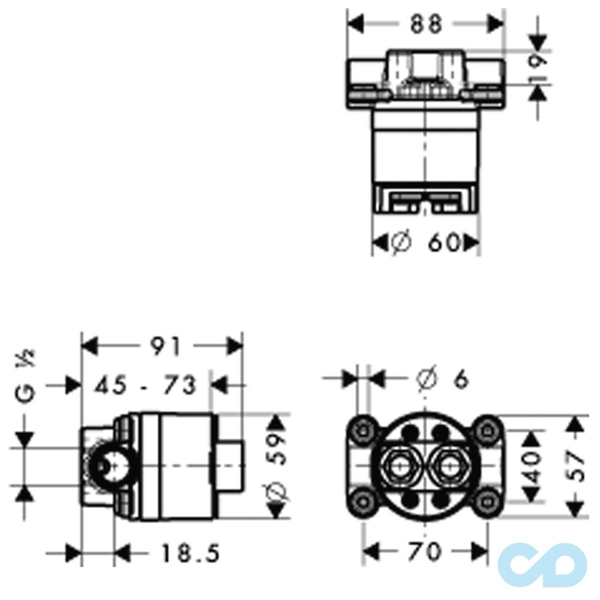 креслення Прихована частина для термостата Axor 10902180