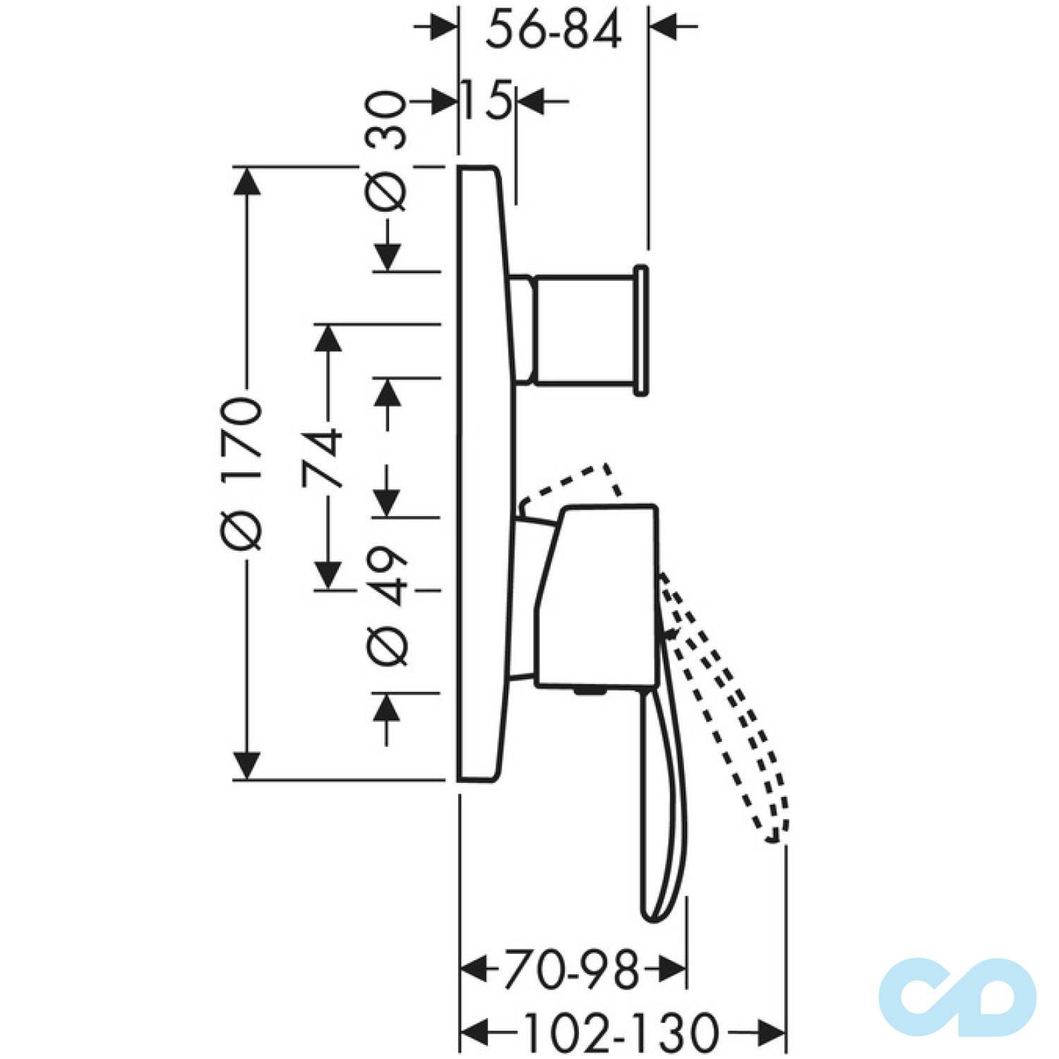 креслення Змішувач для ванни Axor Starck 10415000