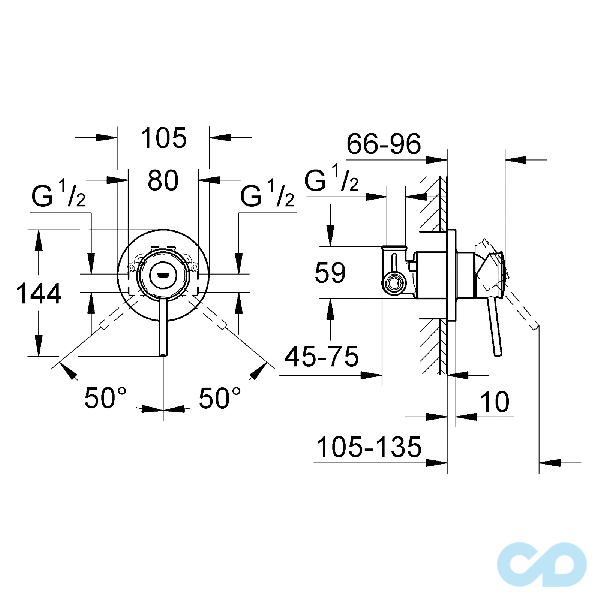 креслення Набір для гігієнічного душу Grohe BauClassic 28343013