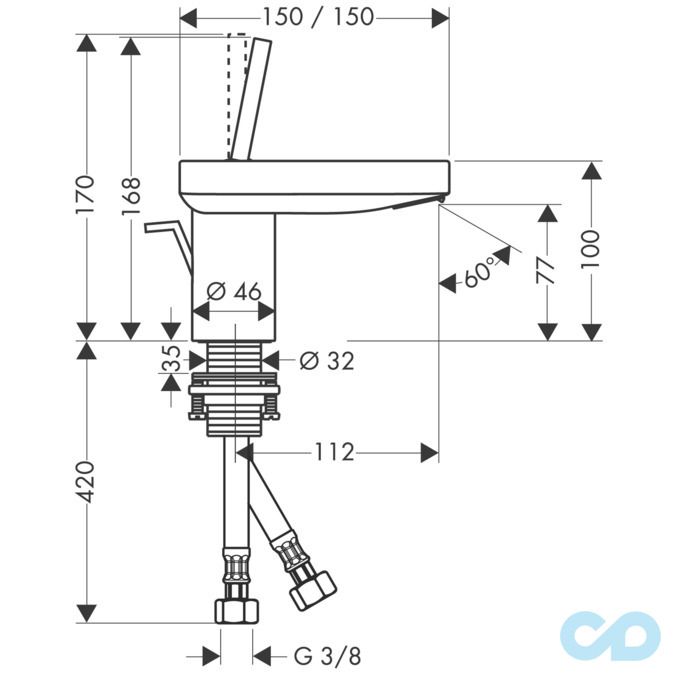 размер смеситель для раковины axor starck x 10070000