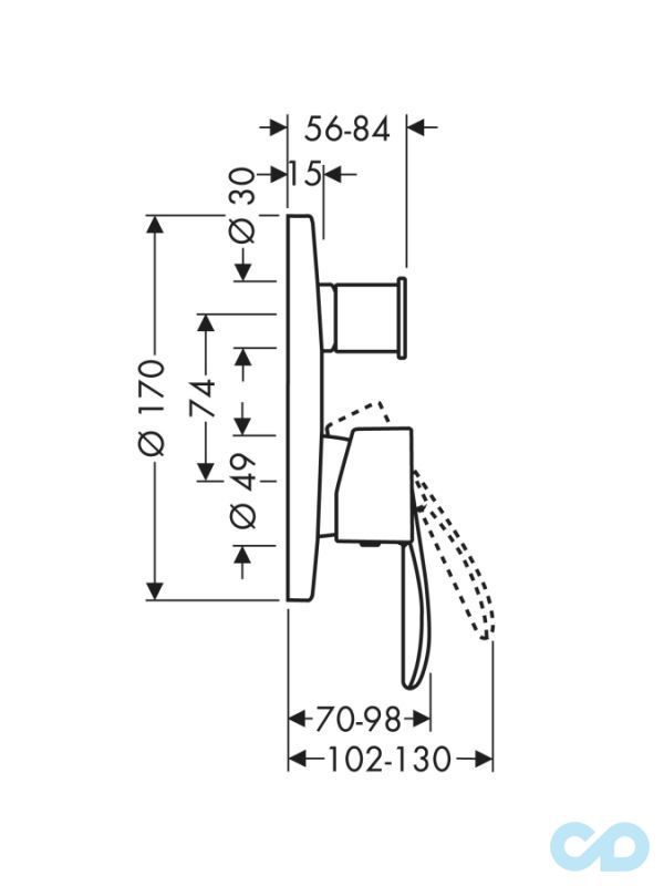 креслення Змішувач для ванни Axor Starck X 10445000