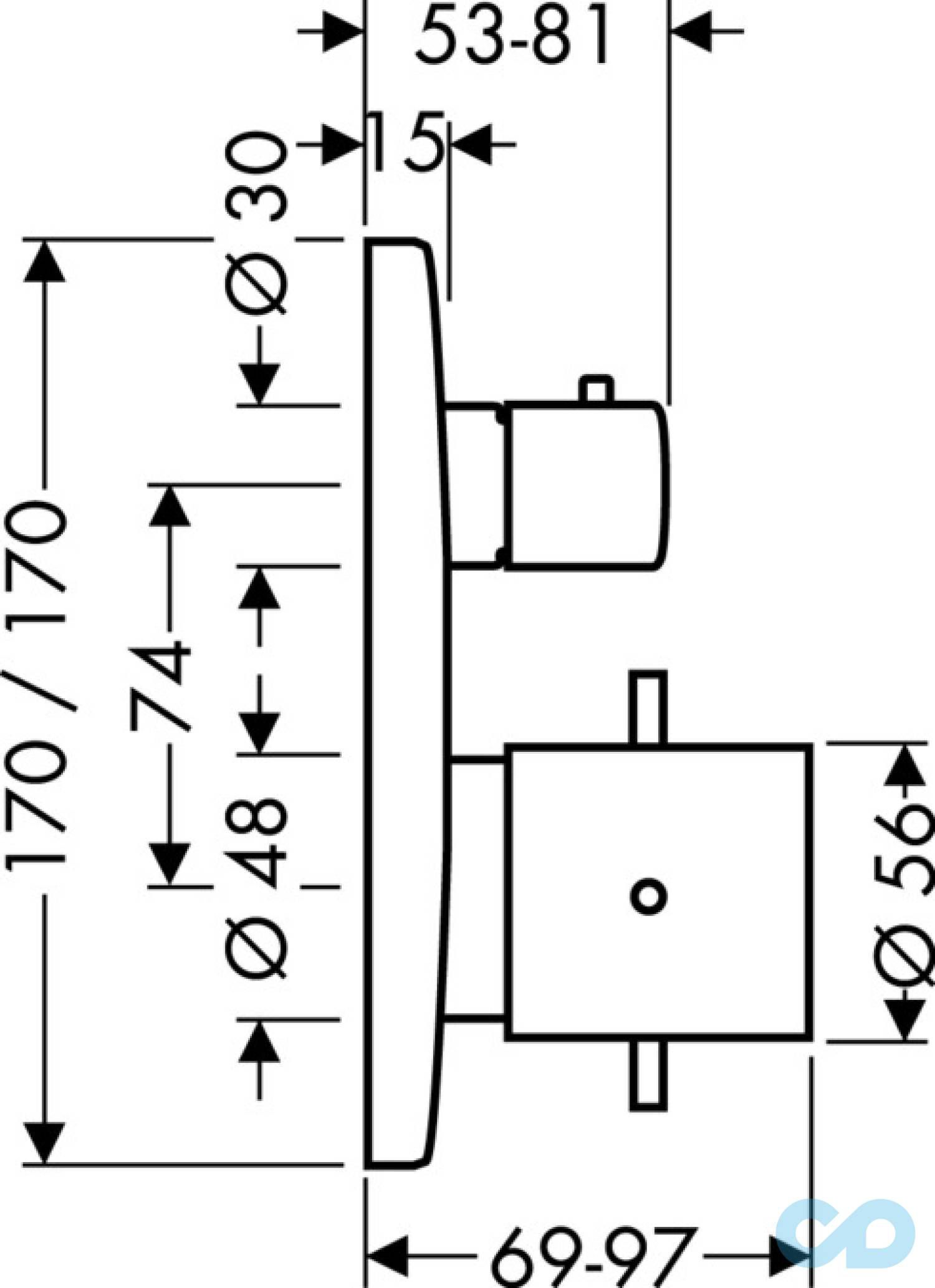 креслення Термостат Axor Starck X 10706000