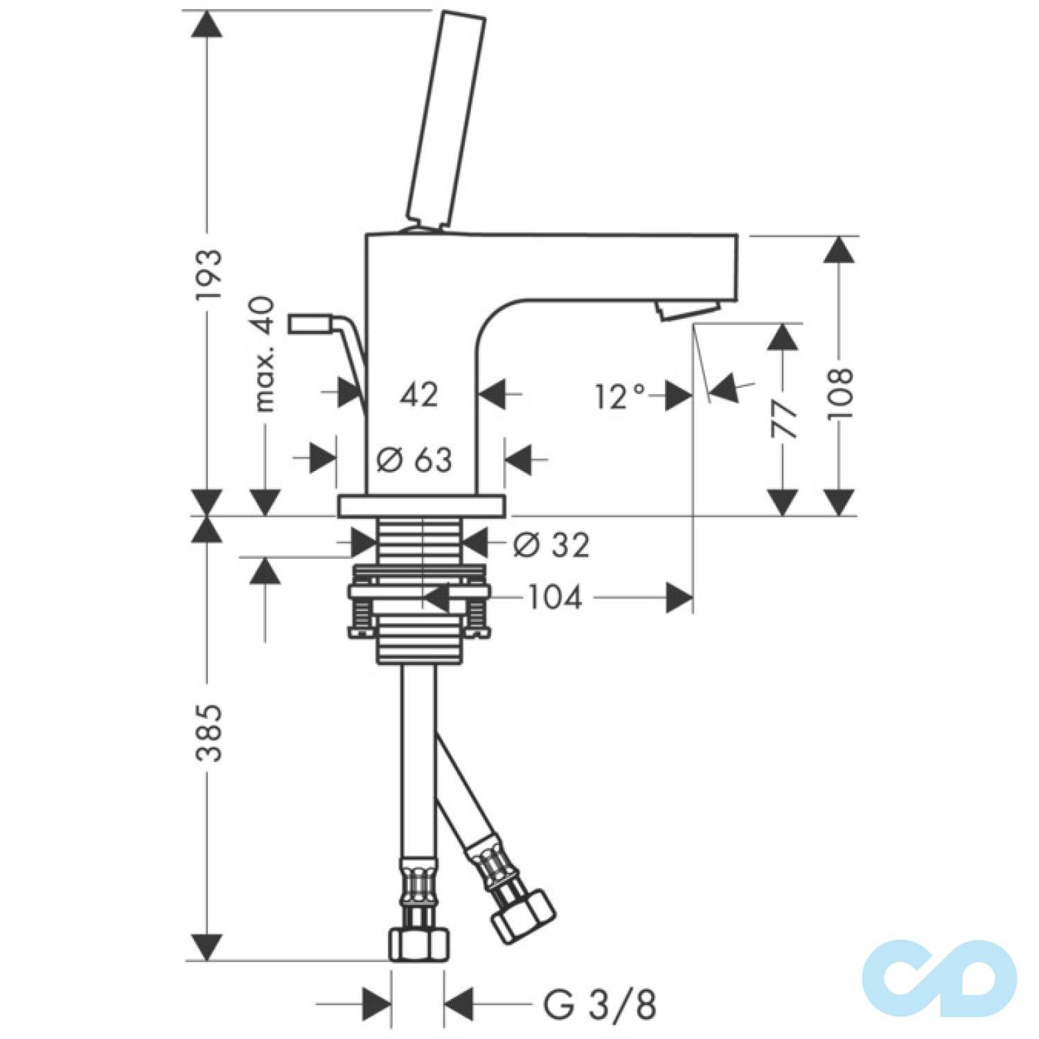 розмір змішувач для умивальника axor citterio 39015000