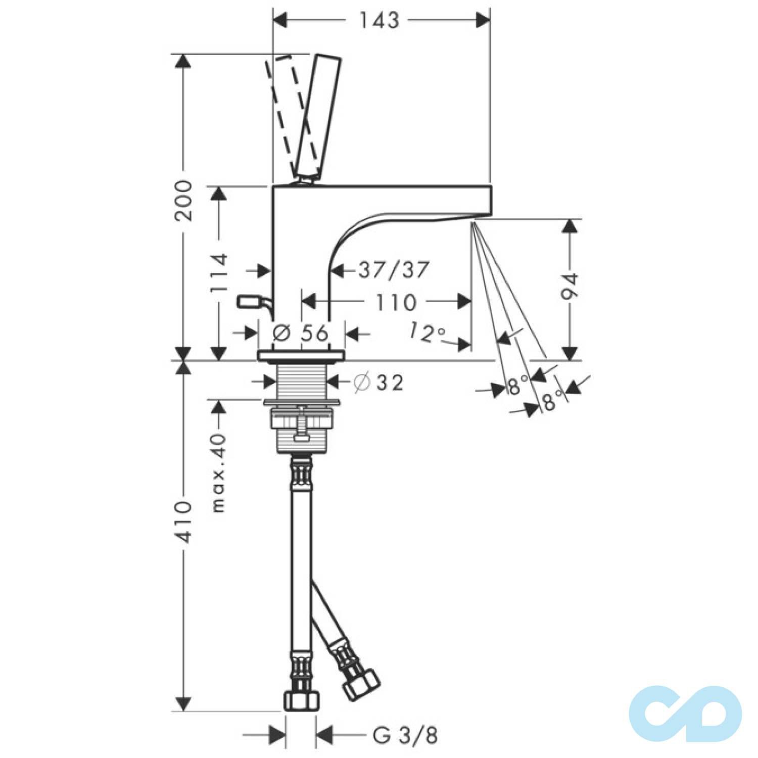 розмір змішувач для раковини axor citterio 39035000