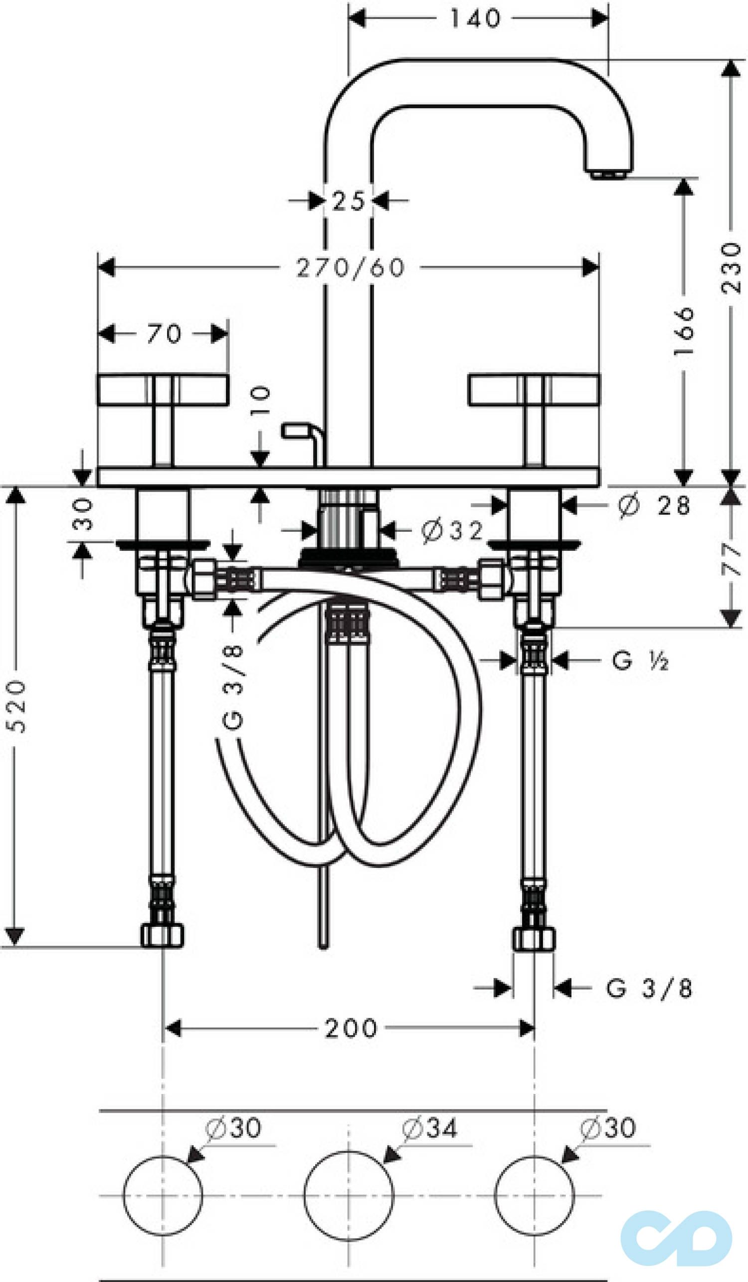 размер смеситель для раковины axor citterio 39134000