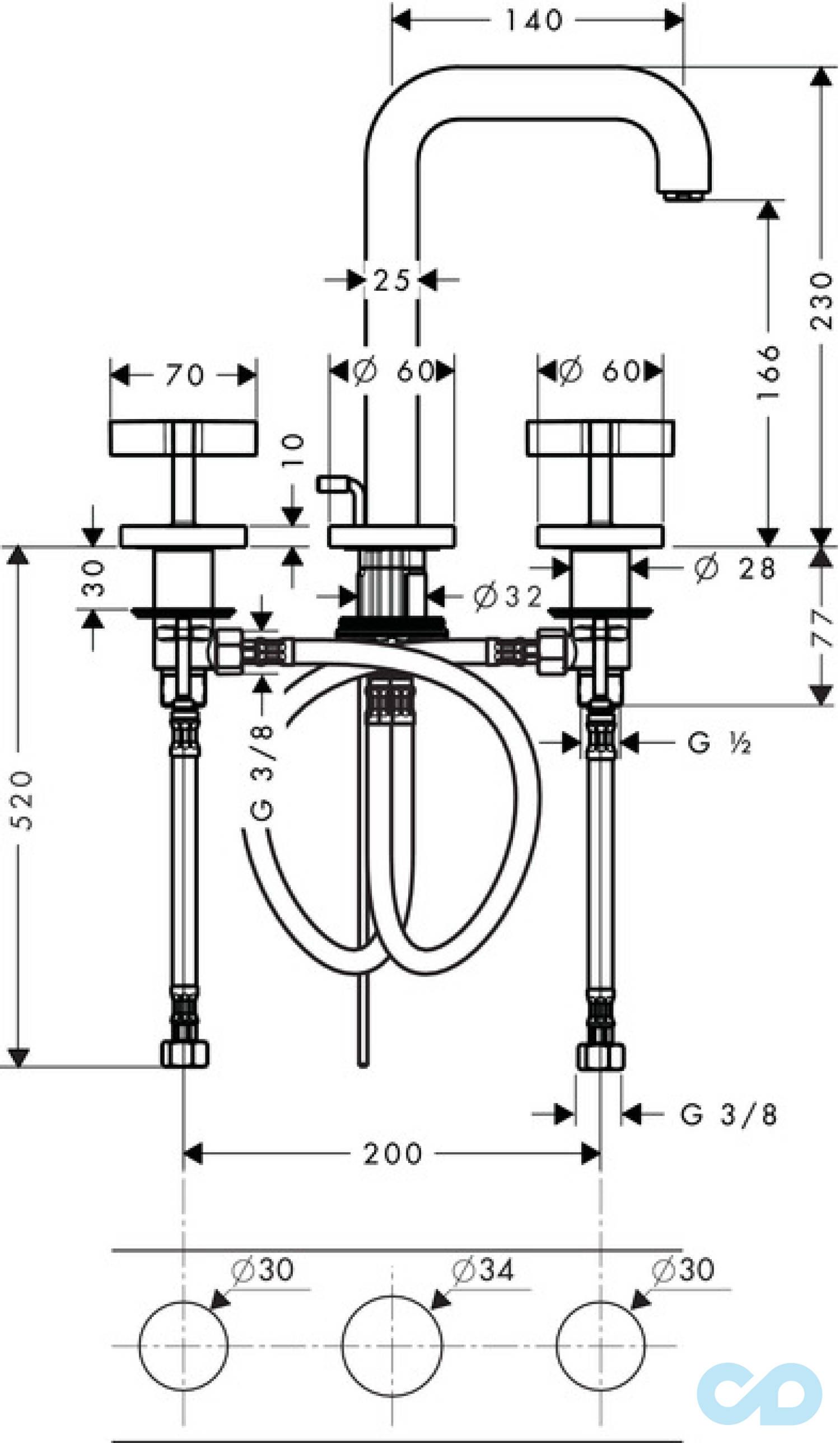 розмір змішувач для раковини axor citterio 39133000