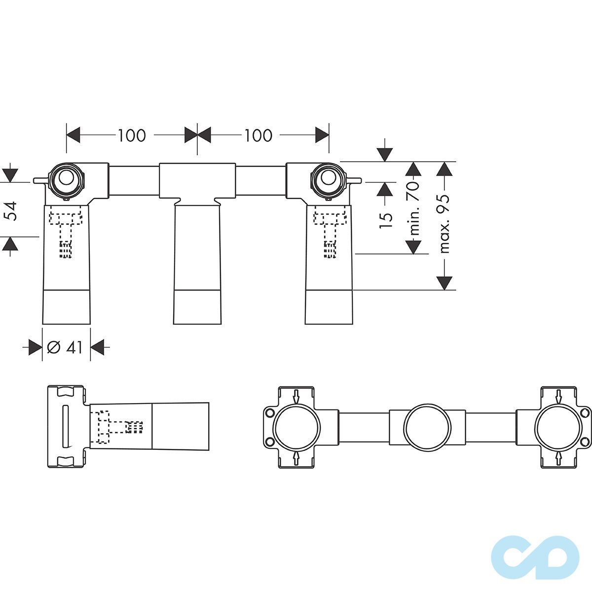 чертеж Скрытая часть смесителя Axor 10303180