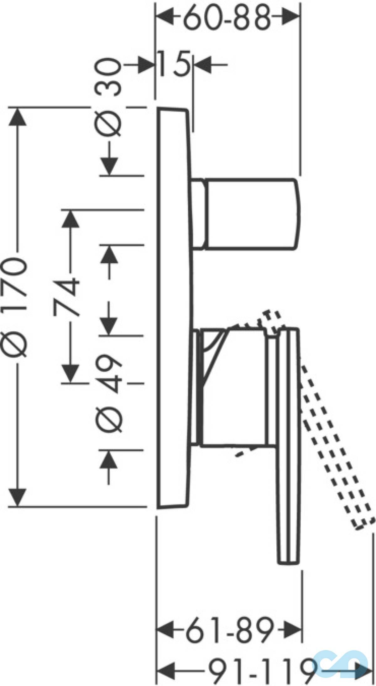 чертеж Смеситель для ванны Axor Citterio 39455000