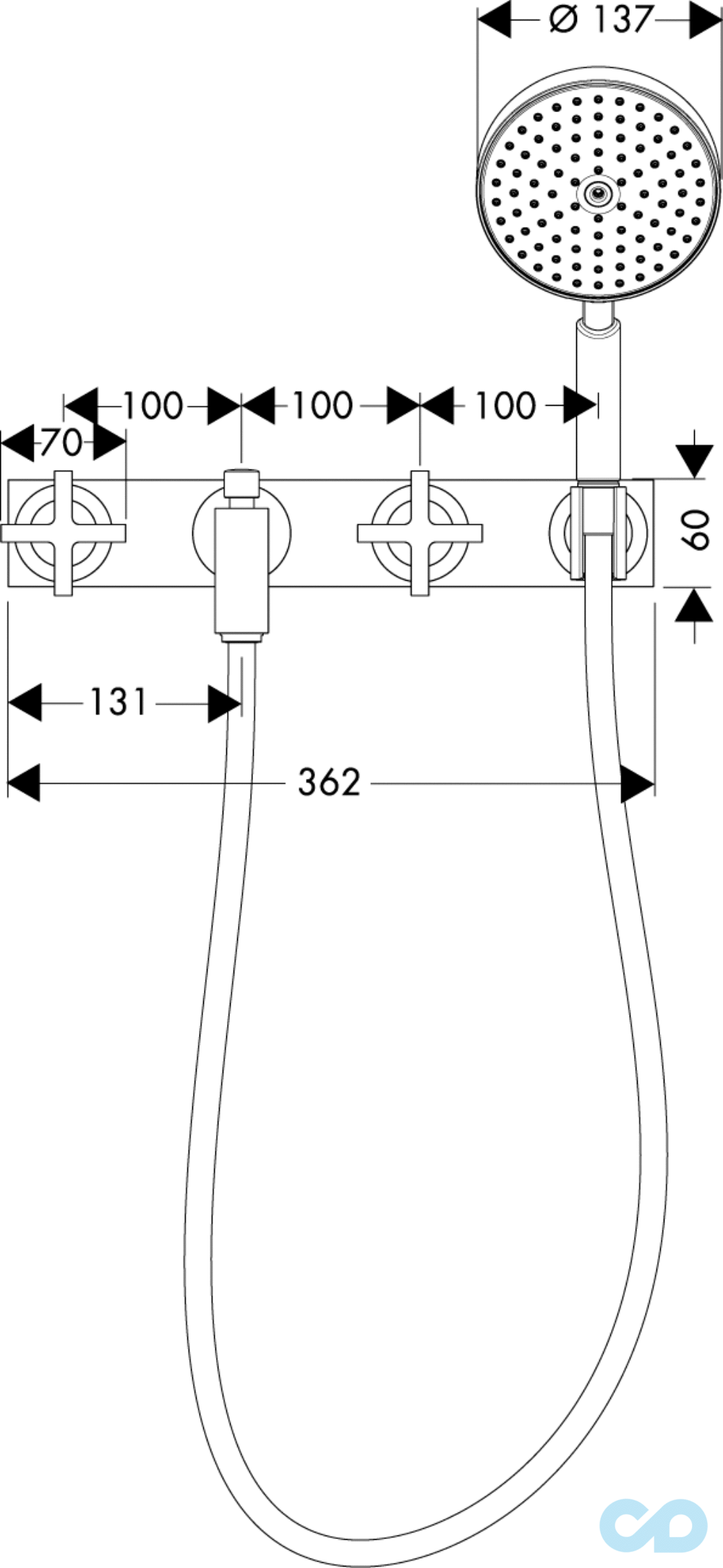 розмір змішувач для ванни axor citterio 39441000