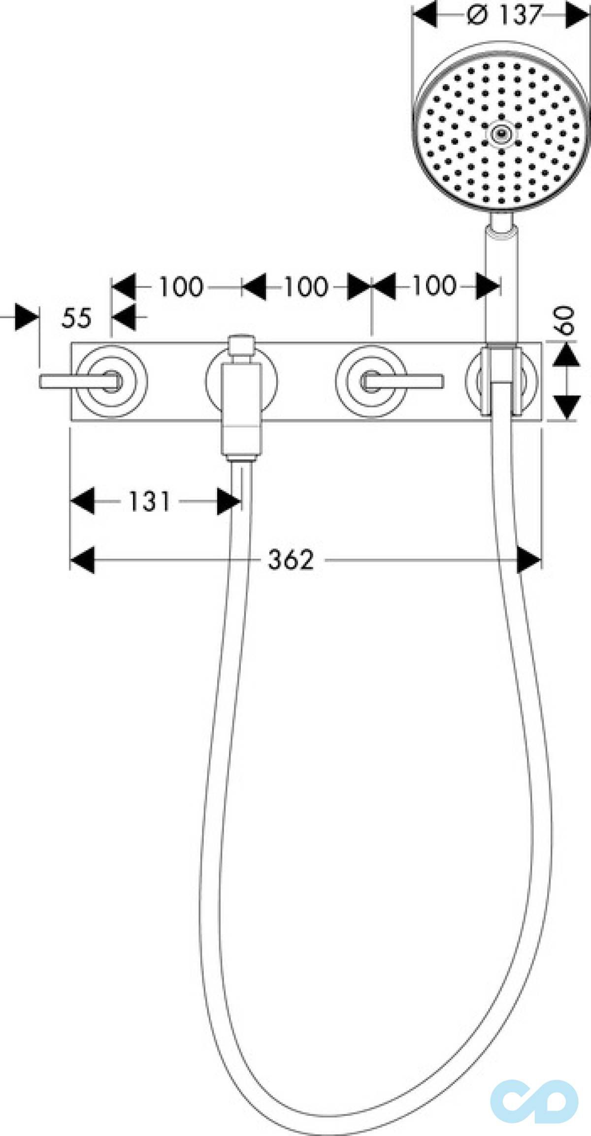 розмір змішувач для ванни axor citterio 39442000