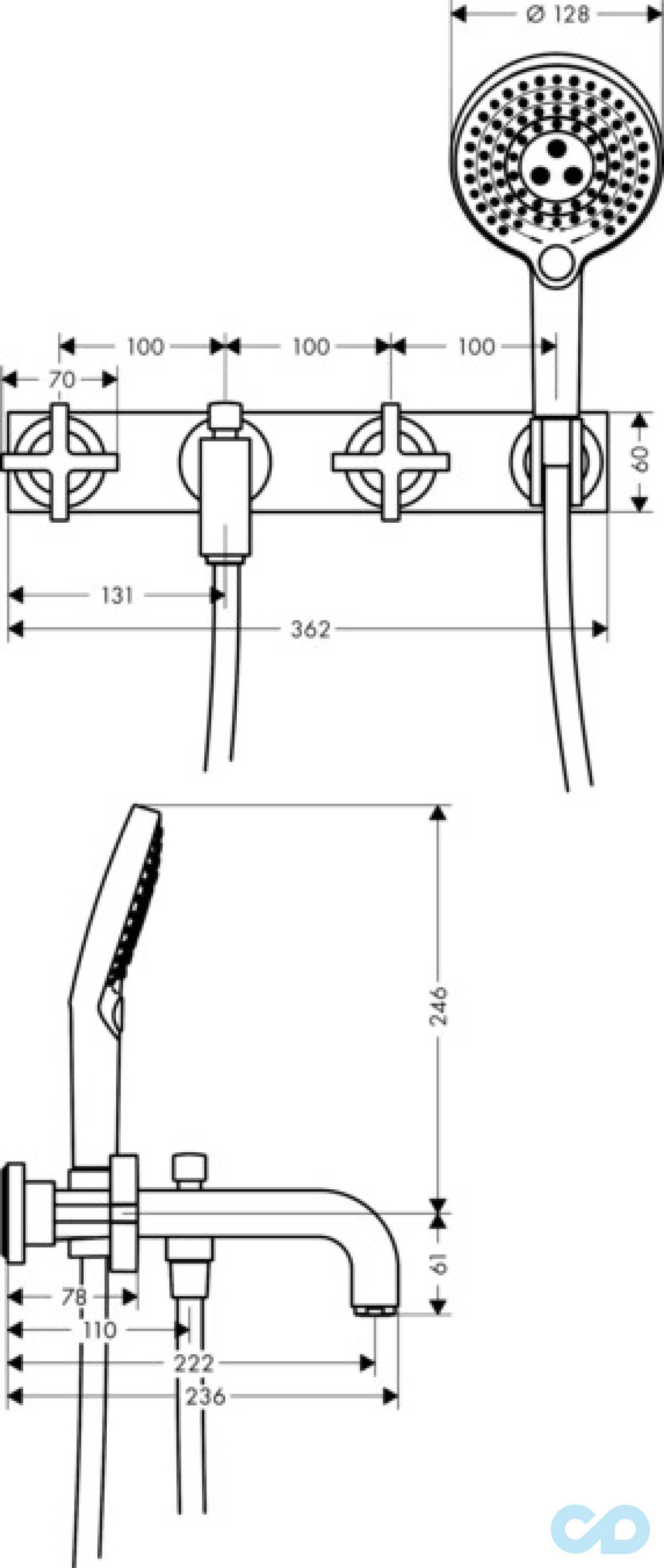 розміри змішувач для ванни axor citterio 39442000