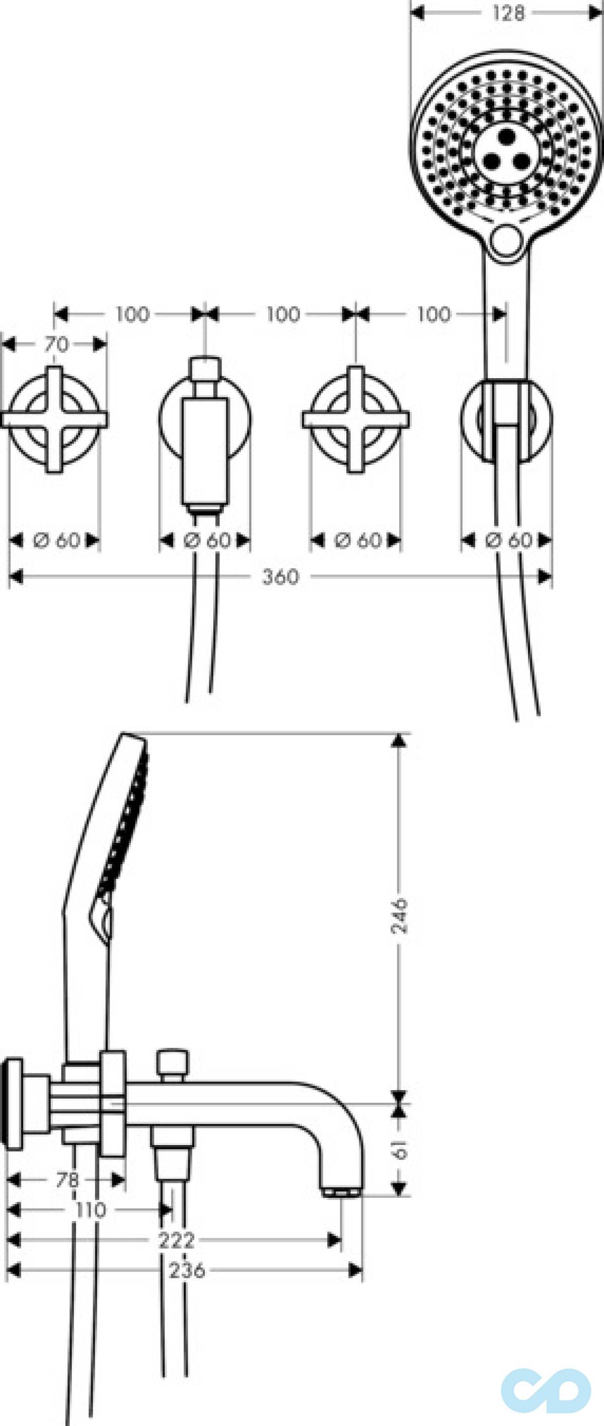 розмір змішувач для ванни axor citterio 39447000